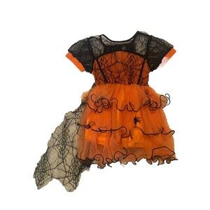 Halloween Costume Dress Toddler Girls Dress Spider Web Lace Orange Black Size 2T